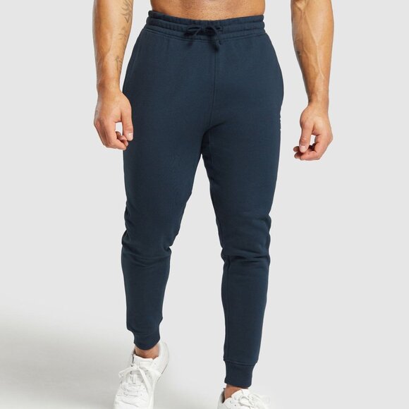 Gymshark Crest Joggers Slim Fit Navy Men's Size Medium - Picture 1 of 8